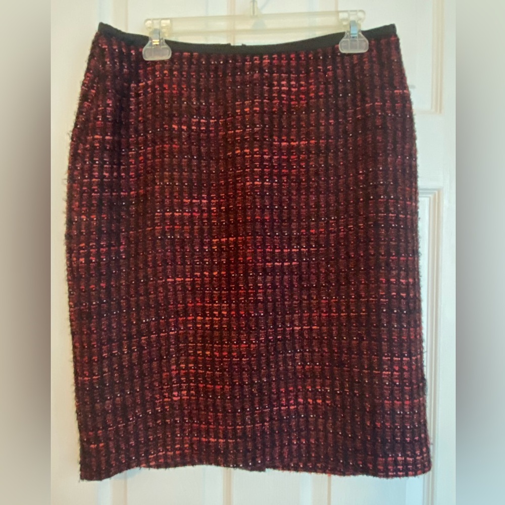 Coldwater Creek Red and Black Tweed Pencil Skirt
